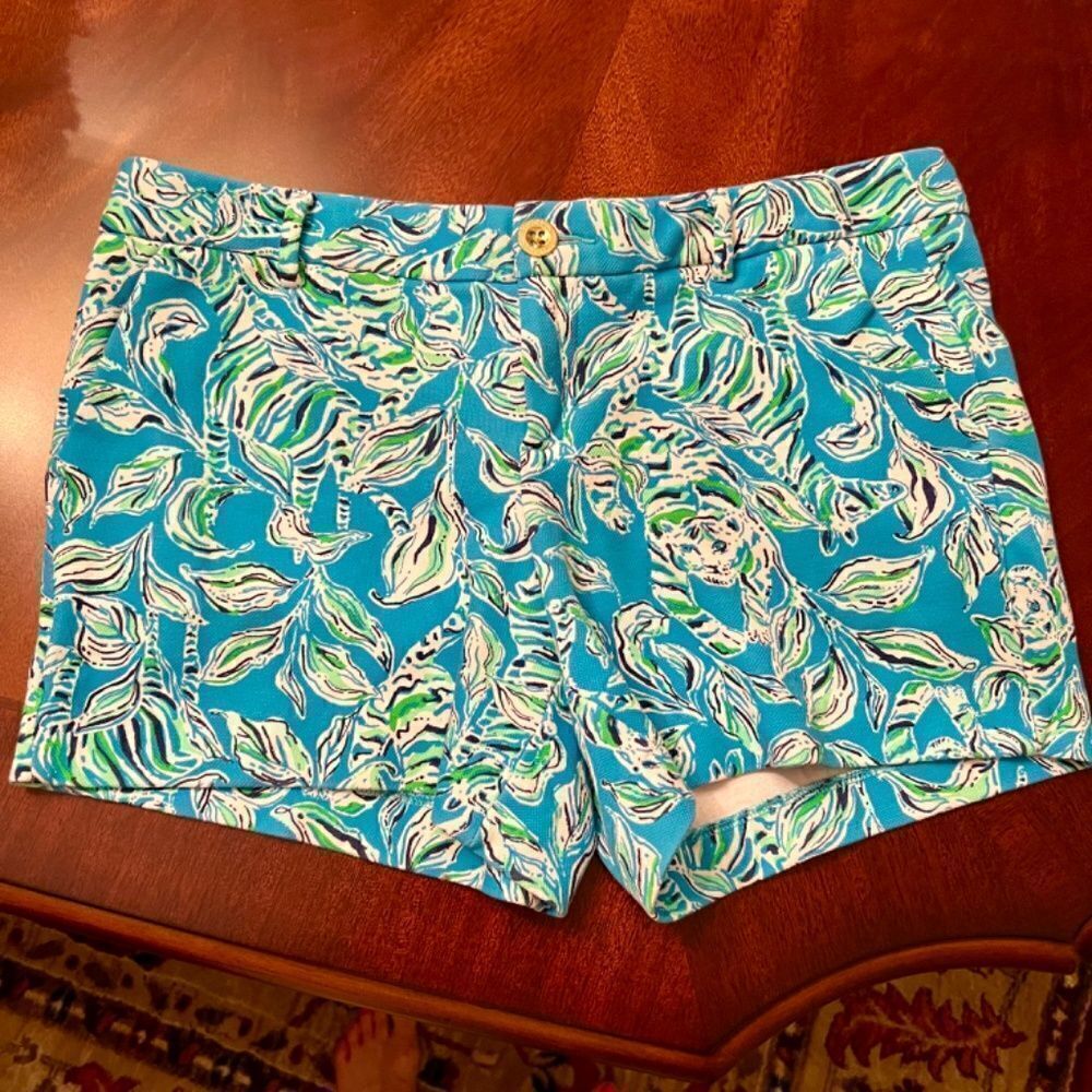 Euc Lilly Pulitzer Knit Callahan Shorts In Turquoise Oasis Outta Line Size 10